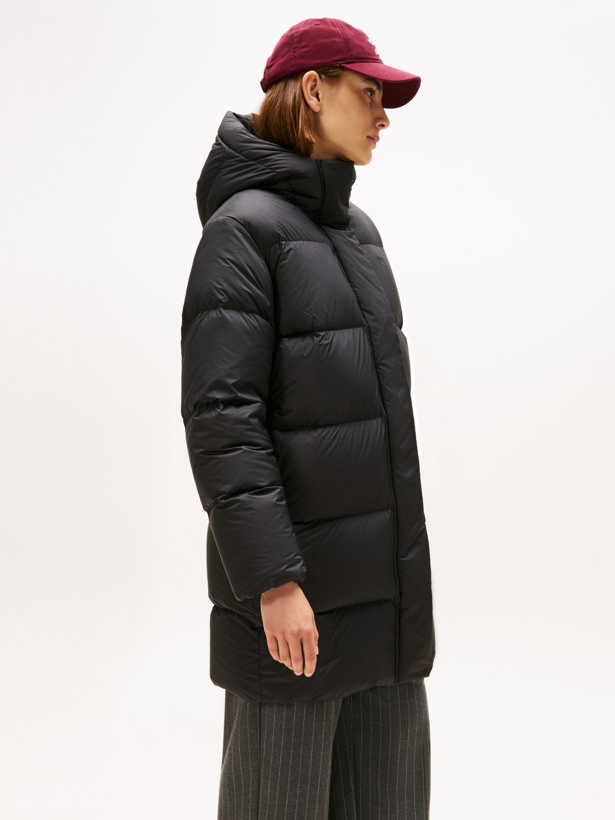 Water Repellent Down Hooded Coat — Black
