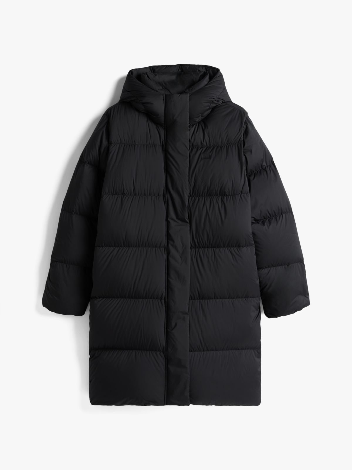 Water Repellent Down Hooded Coat — Black