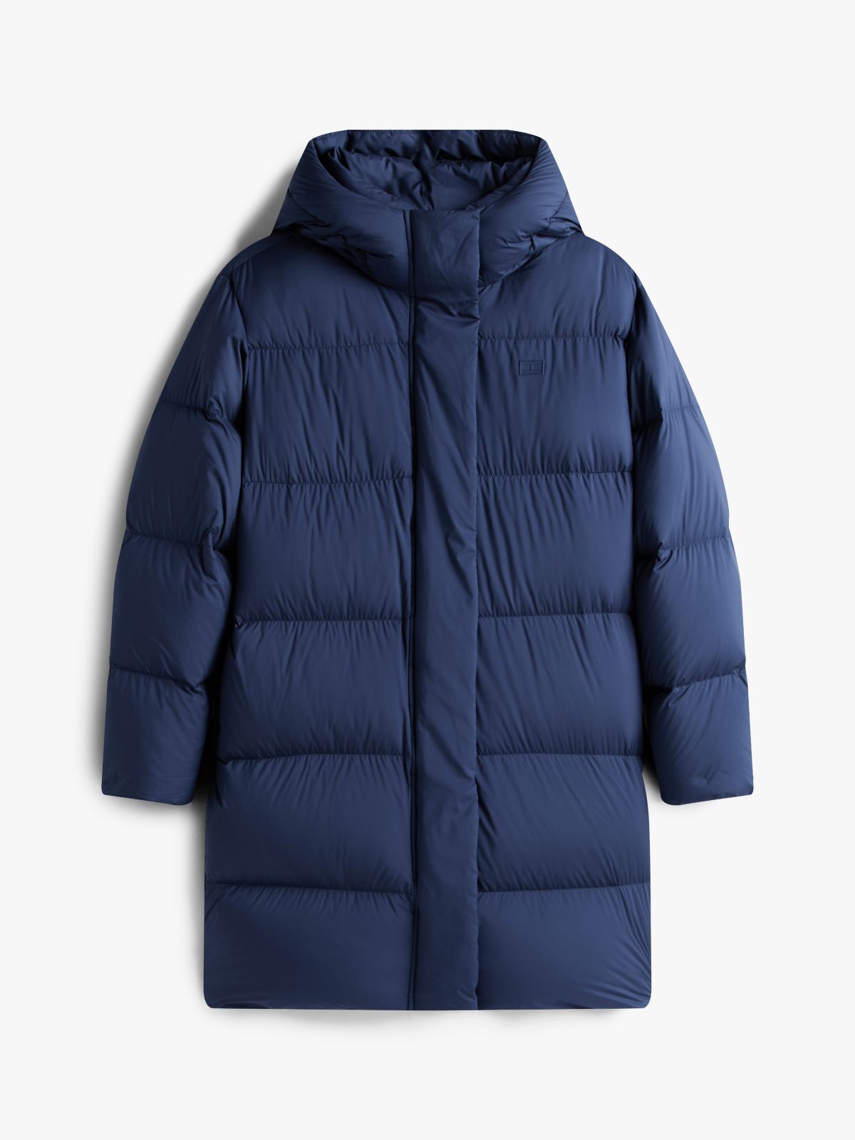 Water Repellent Down Hooded Coat — Blue