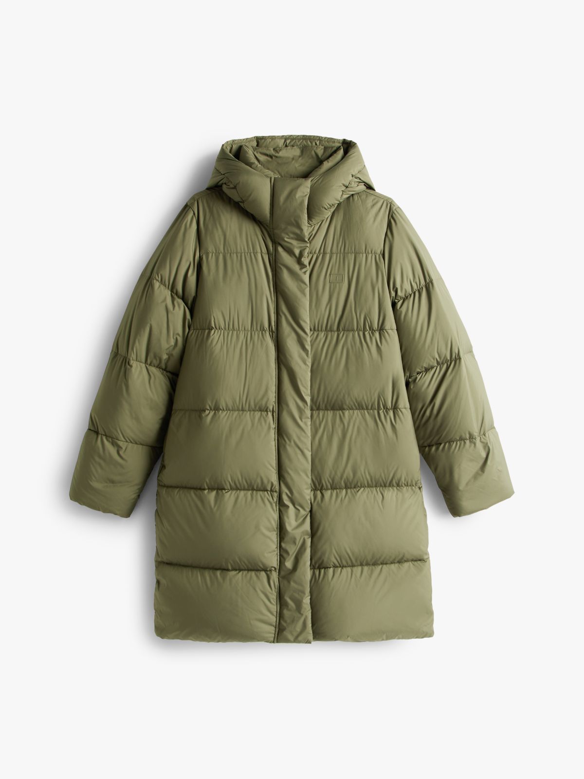 Water Repellent Down Hooded Coat — Green