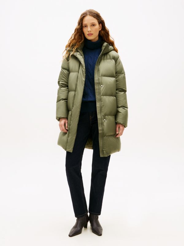 Water Repellent Down Hooded Coat — Green