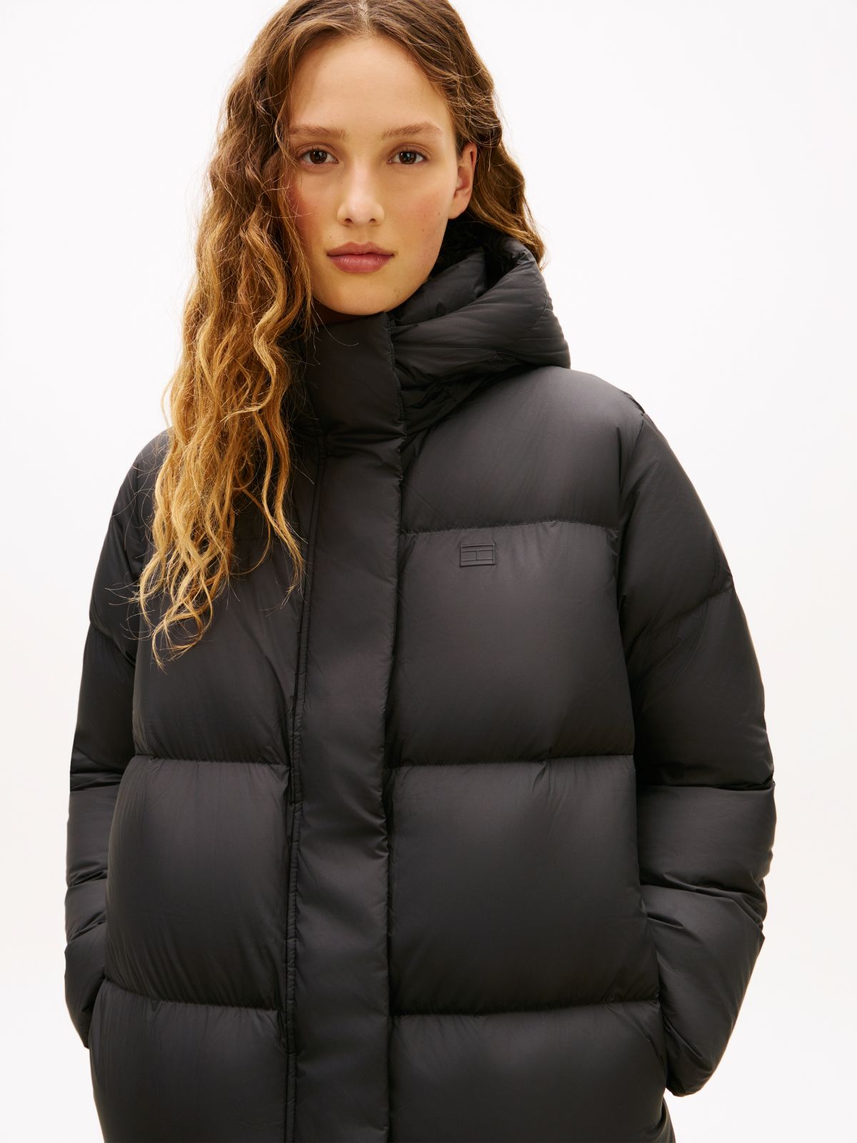 Down Hooded Longline Puffer Coat — Black