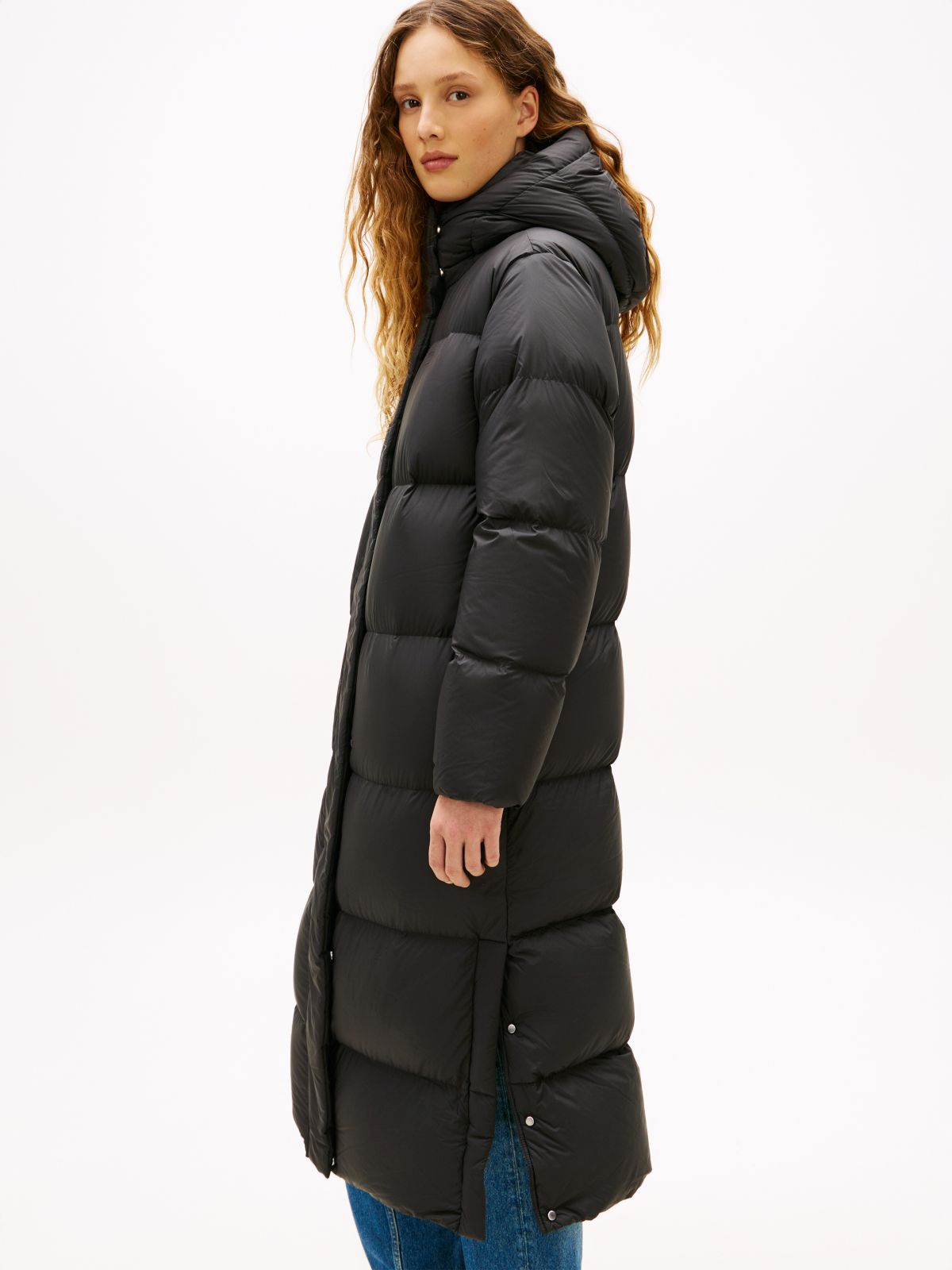 Down Hooded Longline Puffer Coat — Black