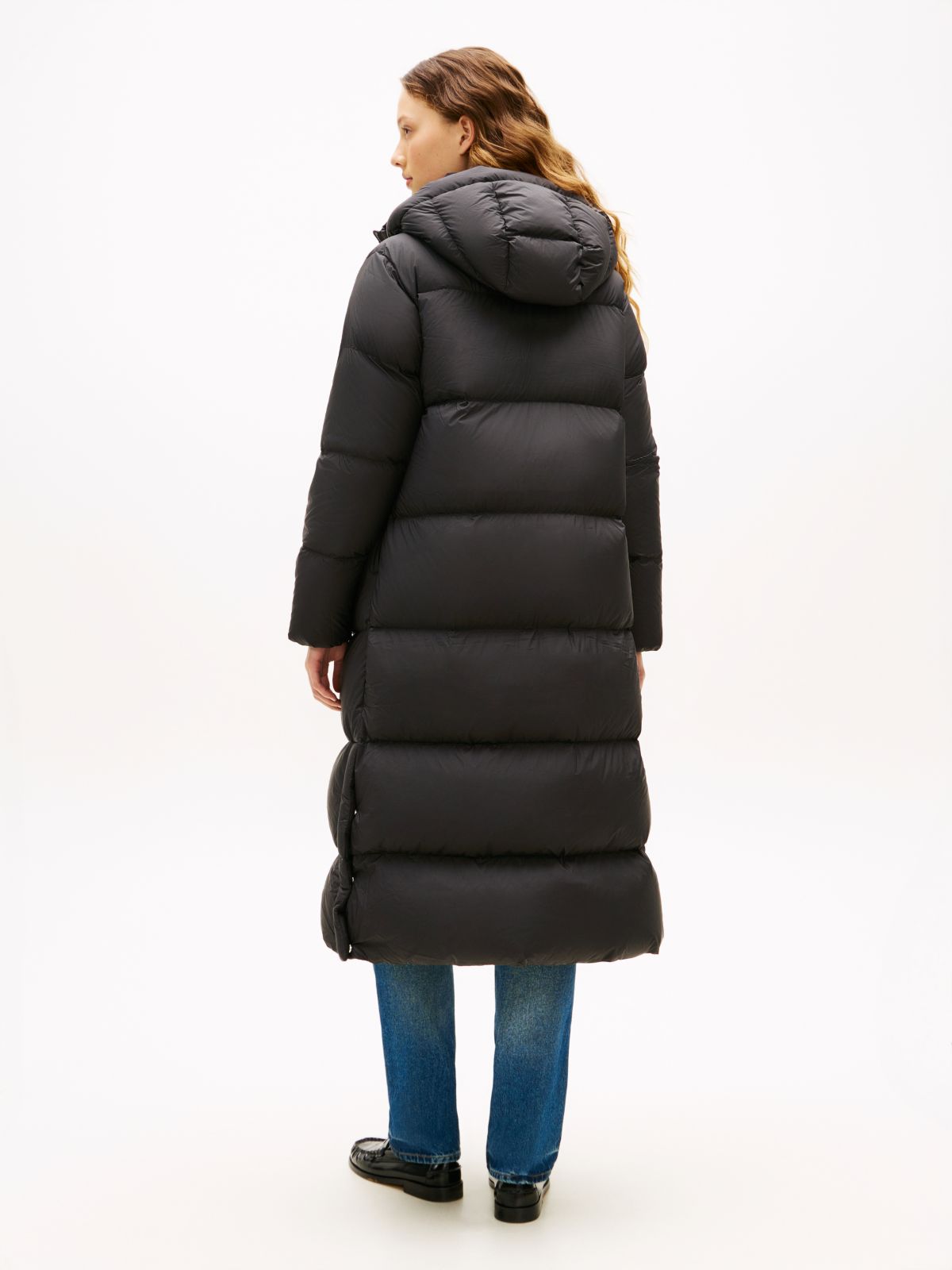 Down Hooded Longline Puffer Coat — Black