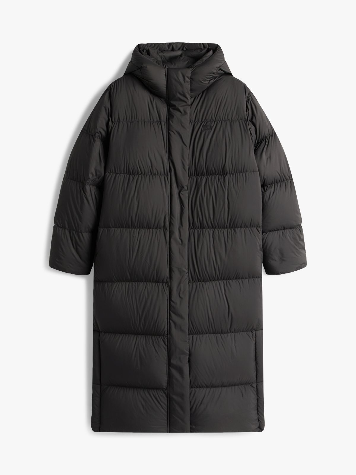 Down Hooded Longline Puffer Coat — Black