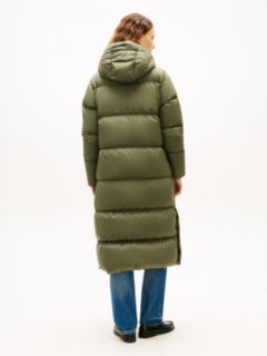 Down Hooded Longline Puffer Coat — Green 4