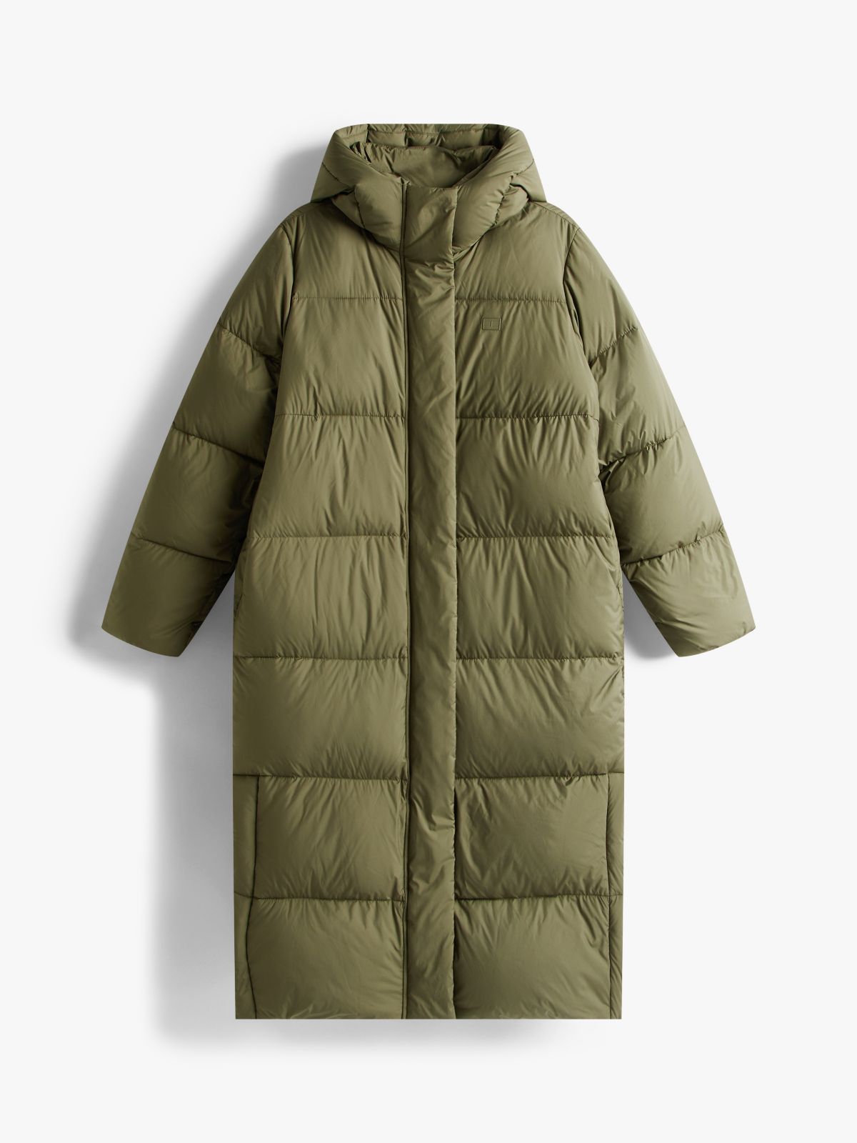 Down Hooded Longline Puffer Coat — Green