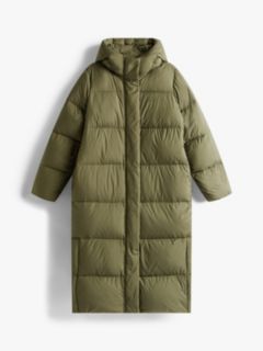 Down Hooded Longline Puffer Coat — Green 5