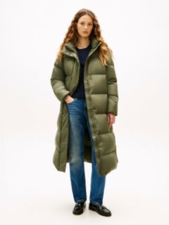Down Hooded Longline Puffer Coat — Green 1