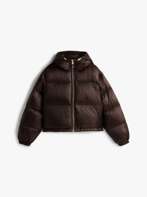 brown ultra lightweight down ripstop puffer jacket for women tommy hilfiger