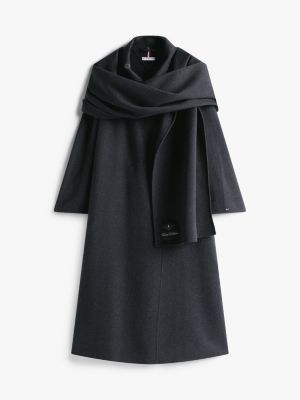 black wool blend oversized longline scarf coat for women tommy hilfiger