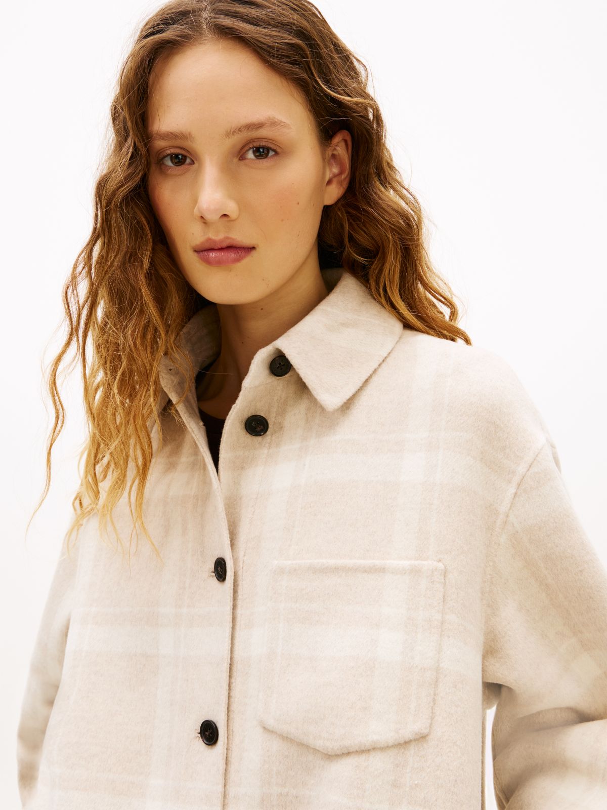 Wool Blend Pocket Regular Shacket — Beige