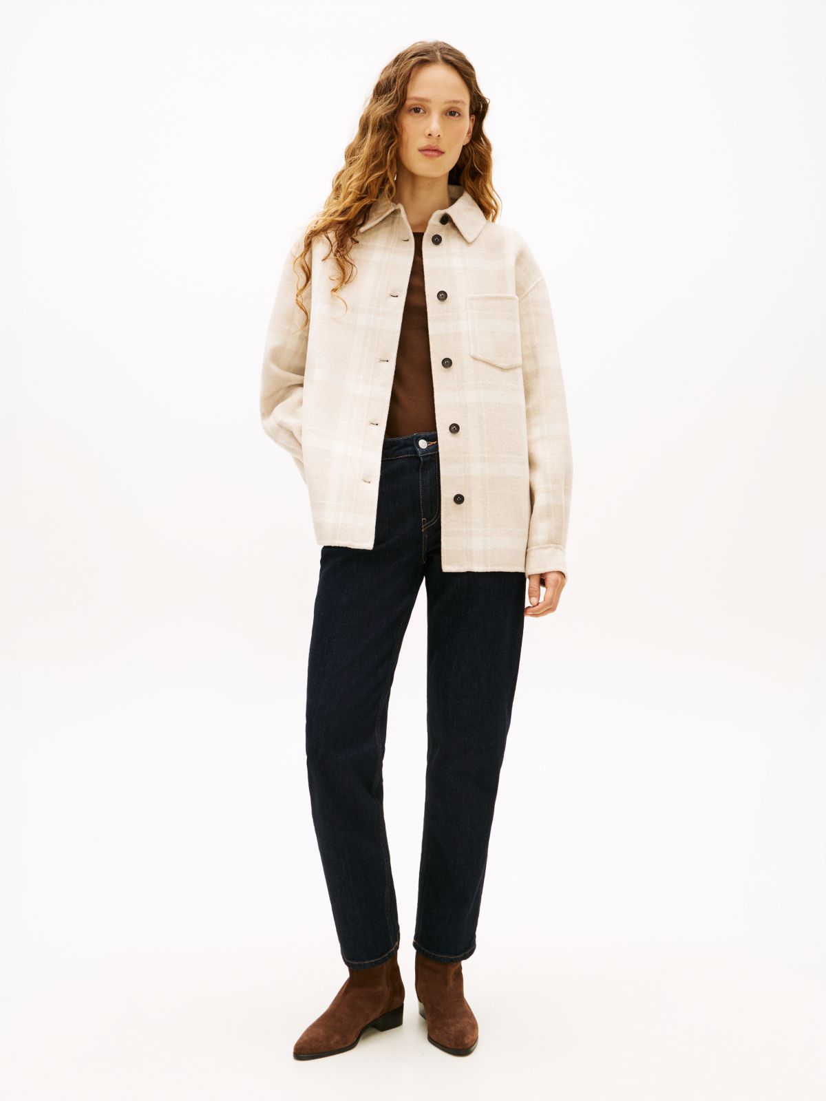 Wool Blend Pocket Regular Shacket — Beige