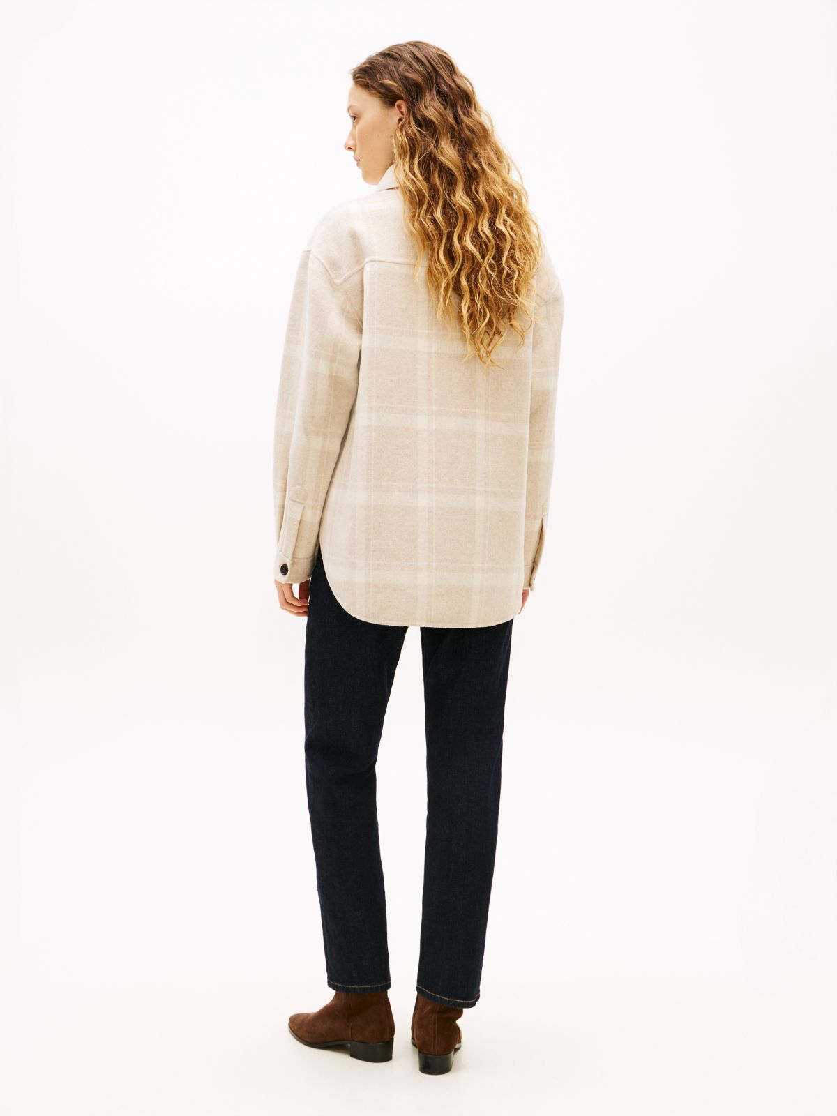 Wool Blend Pocket Regular Shacket — Beige