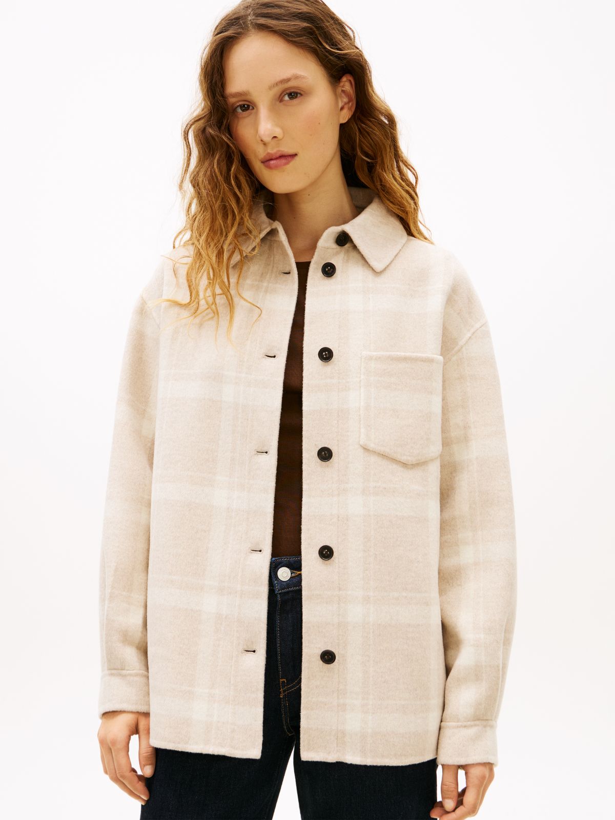 Wool Blend Pocket Regular Shacket — Beige