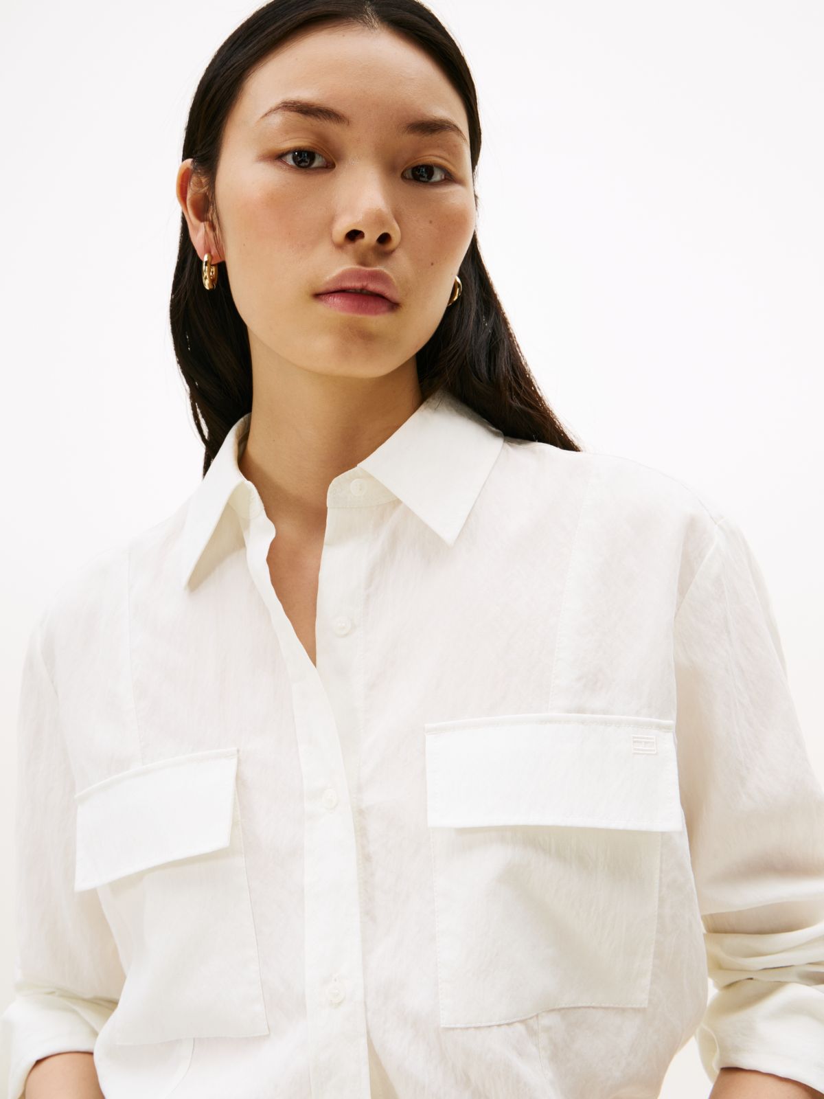 Relaxed Fit Crinkle Utility Shirt — White