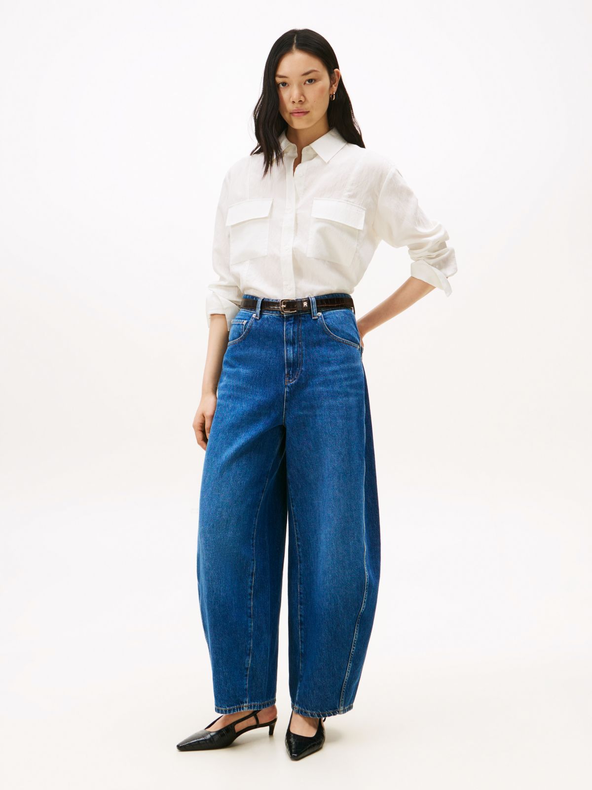 Relaxed Fit Crinkle Utility Shirt — White
