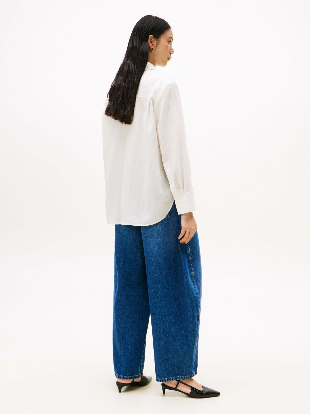 Relaxed Fit Crinkle Utility Shirt — White
