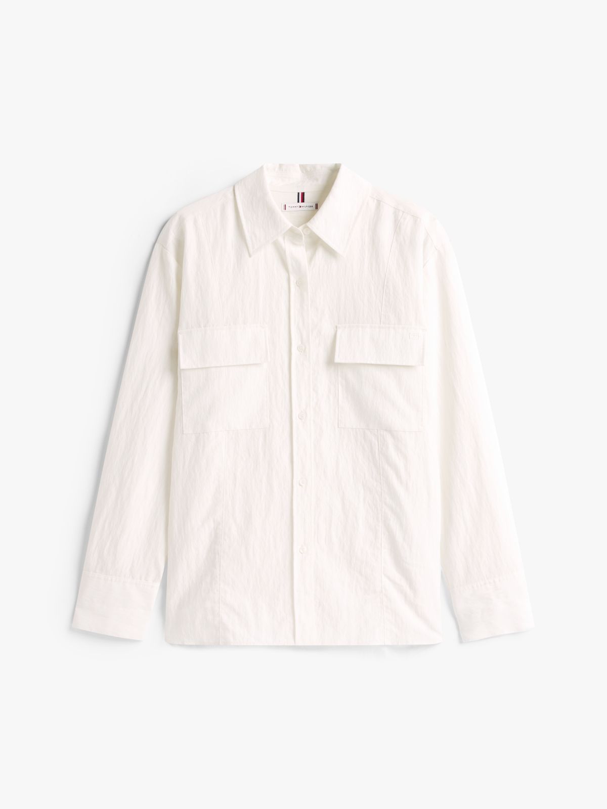 Relaxed Fit Crinkle Utility Shirt — White