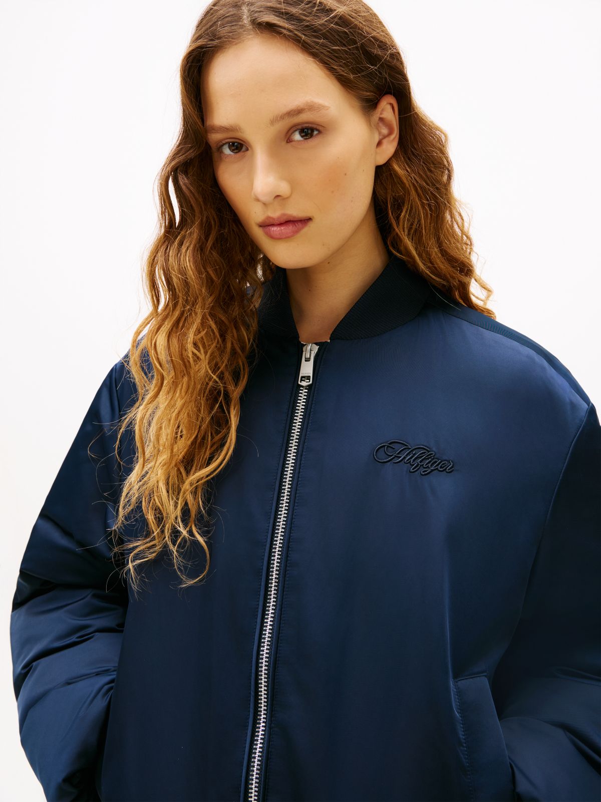 Padded Water Repellent Relaxed Bomber Jacket — Blue