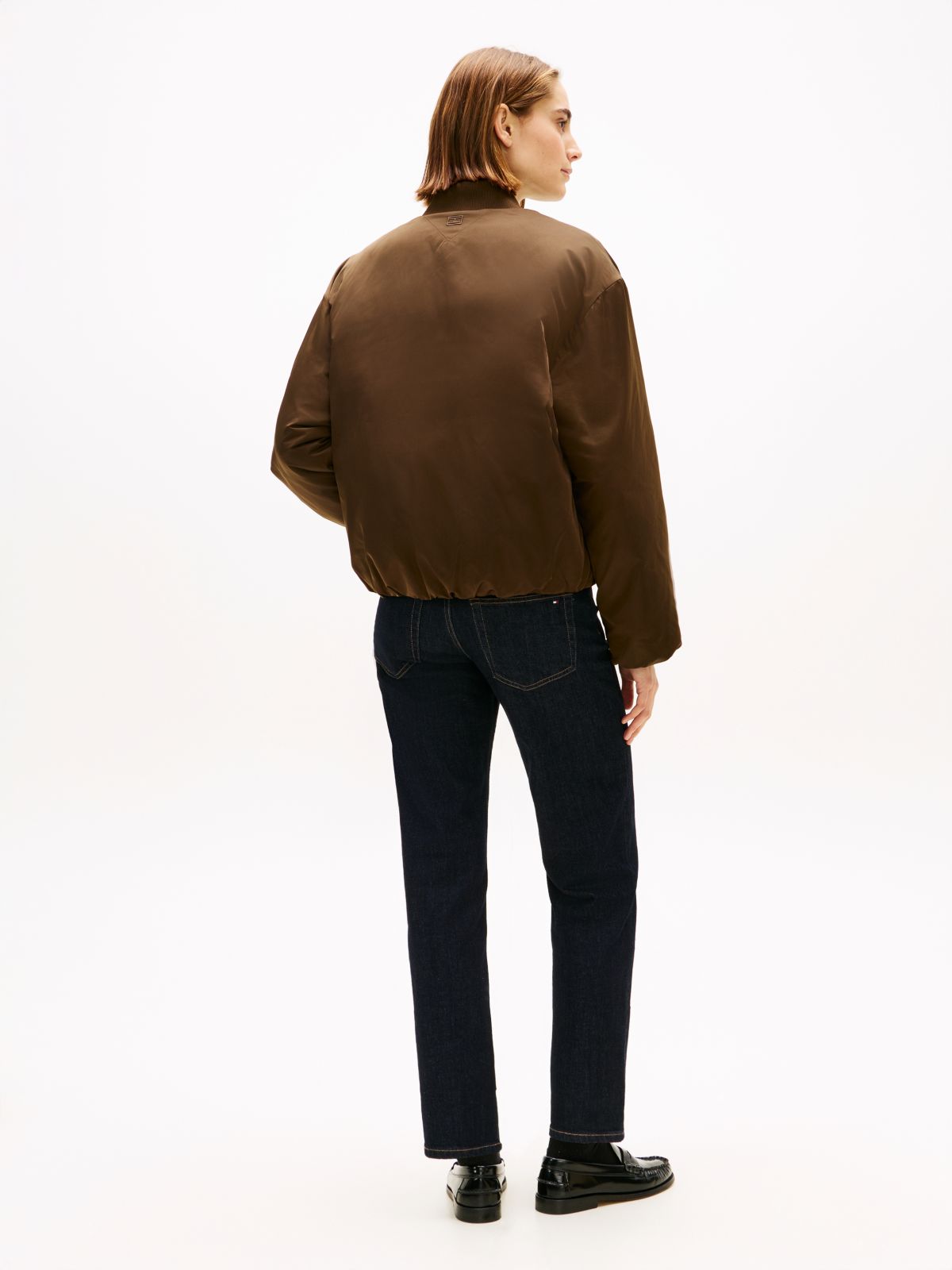 Padded Water Repellent Relaxed Bomber Jacket — Brown