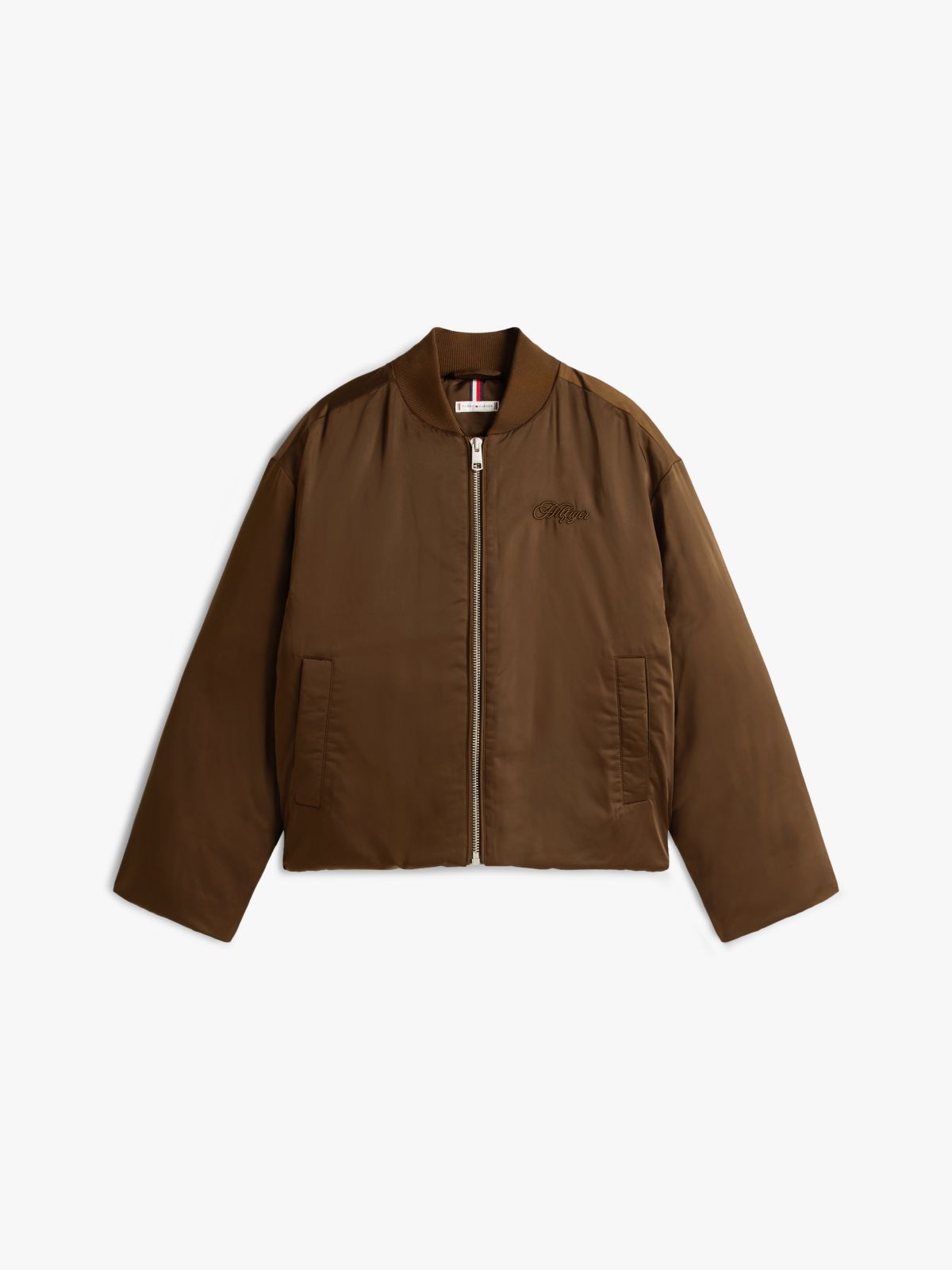 Padded Water Repellent Relaxed Bomber Jacket — Brown
