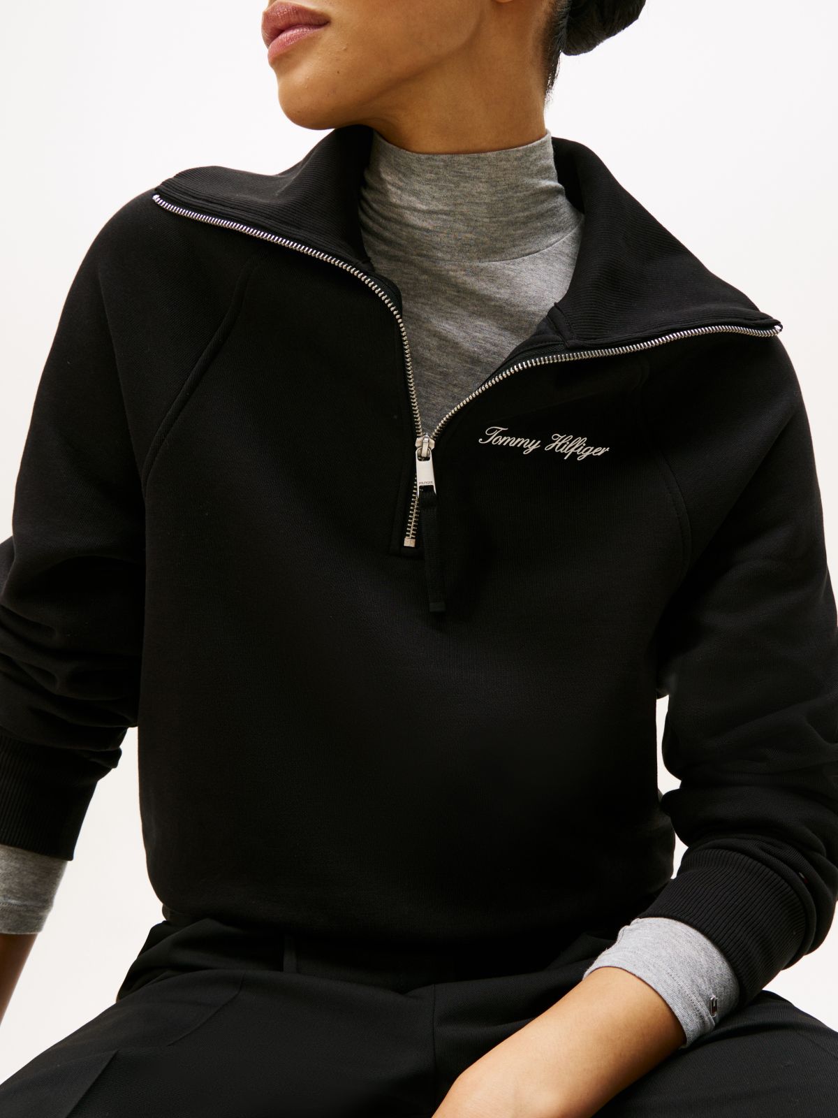 Interlock Knit Fleece Quarter-Zip Jumper — Black