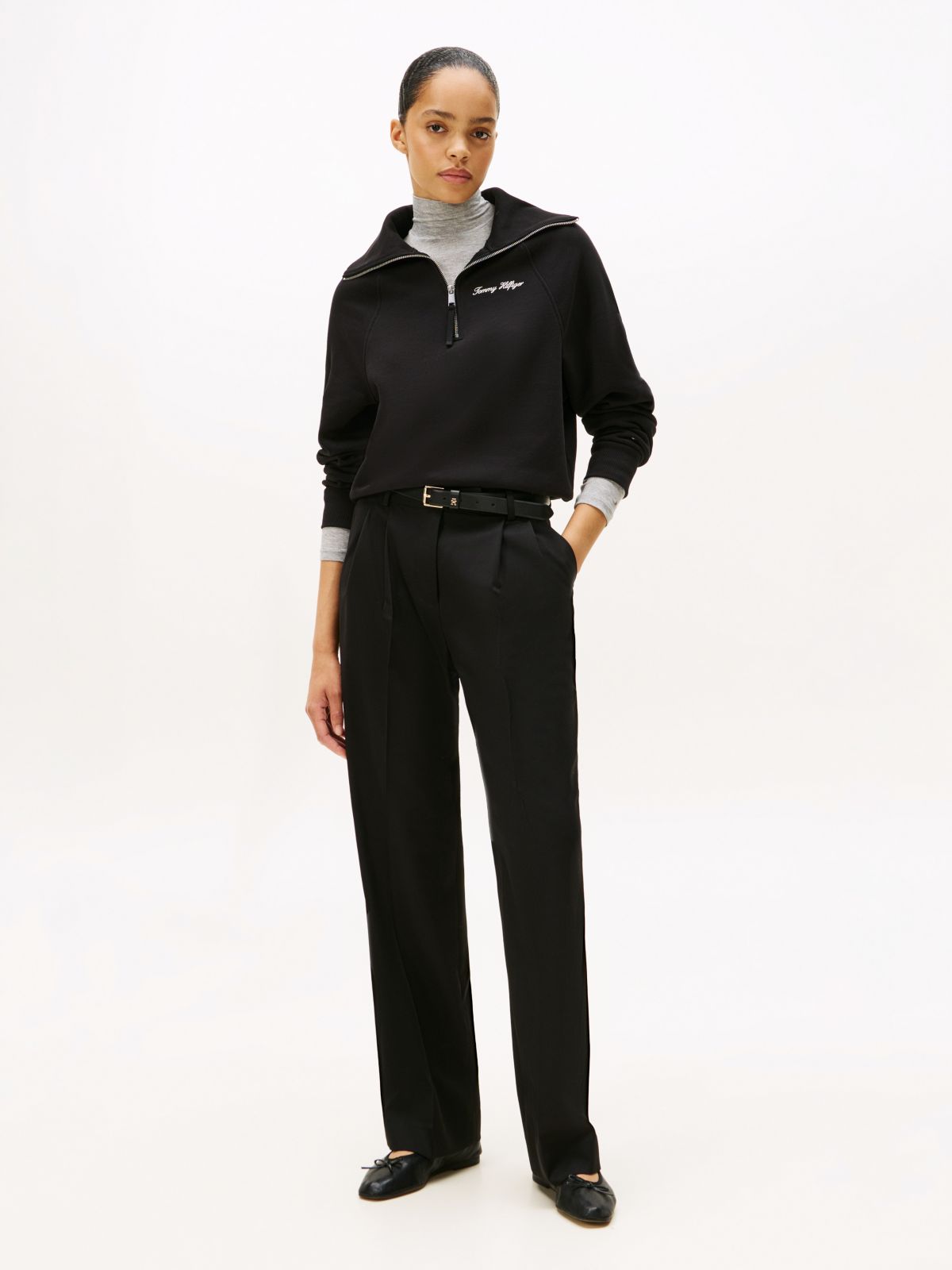 Interlock Knit Fleece Quarter-Zip Jumper — Black