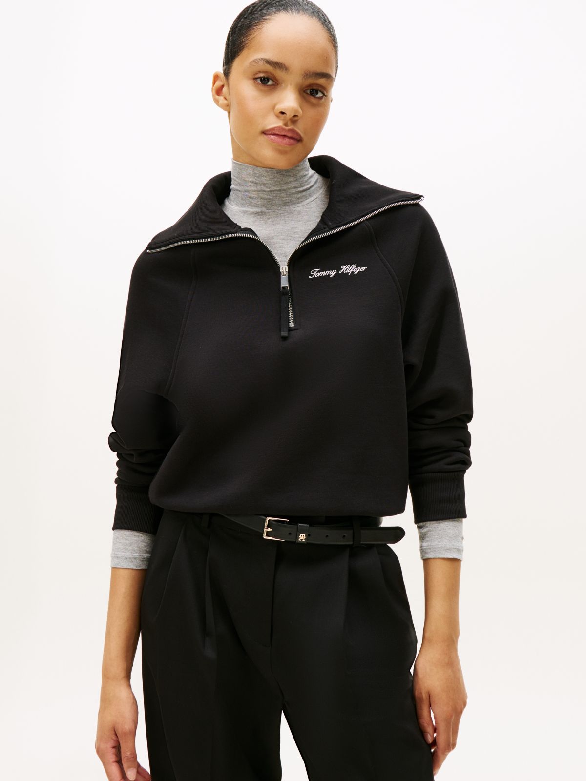 Interlock Knit Fleece Quarter-Zip Jumper — Black