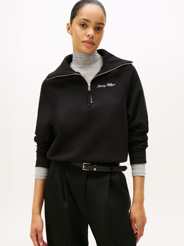 Interlock Knit Fleece Quarter-Zip Jumper — Black