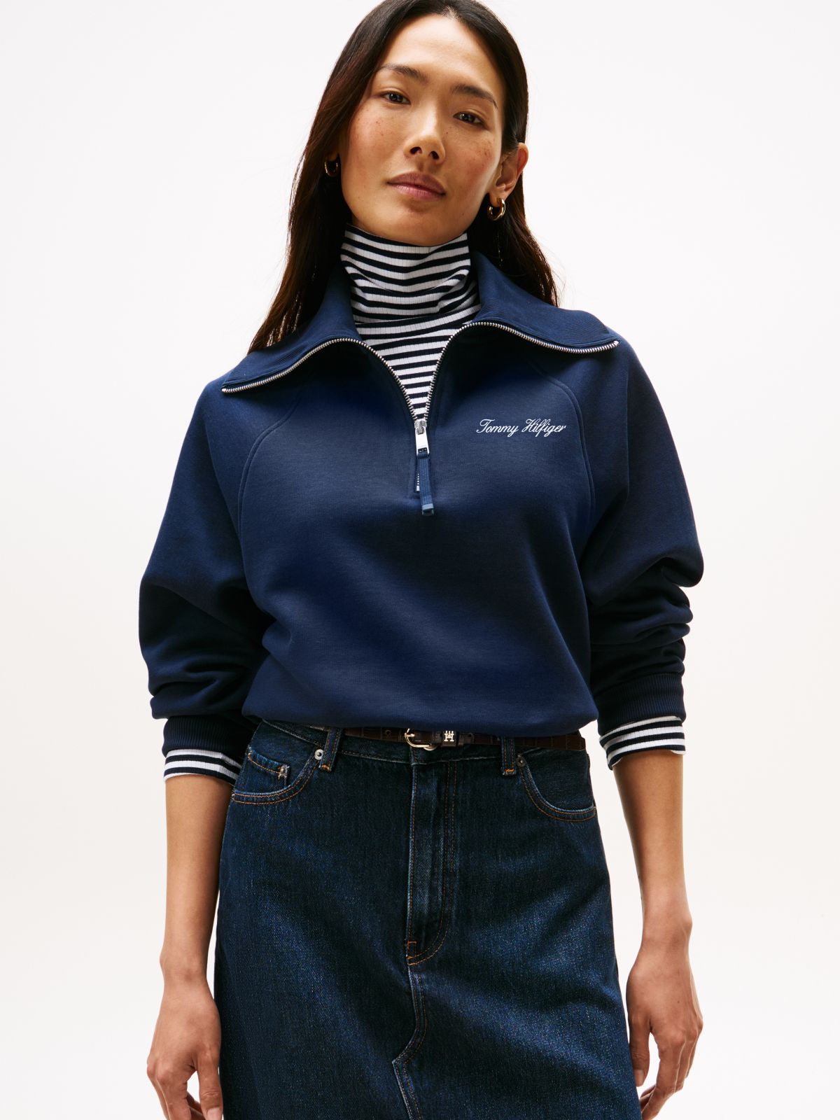 Interlock Knit Fleece Quarter-Zip Jumper — Blue