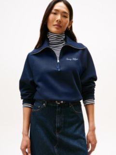 Interlock Knit Fleece Quarter-Zip Jumper — Blue 1