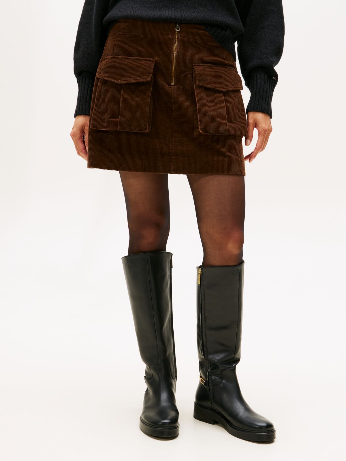 Cargo Pocket Corduroy Mini Skirt — Brown