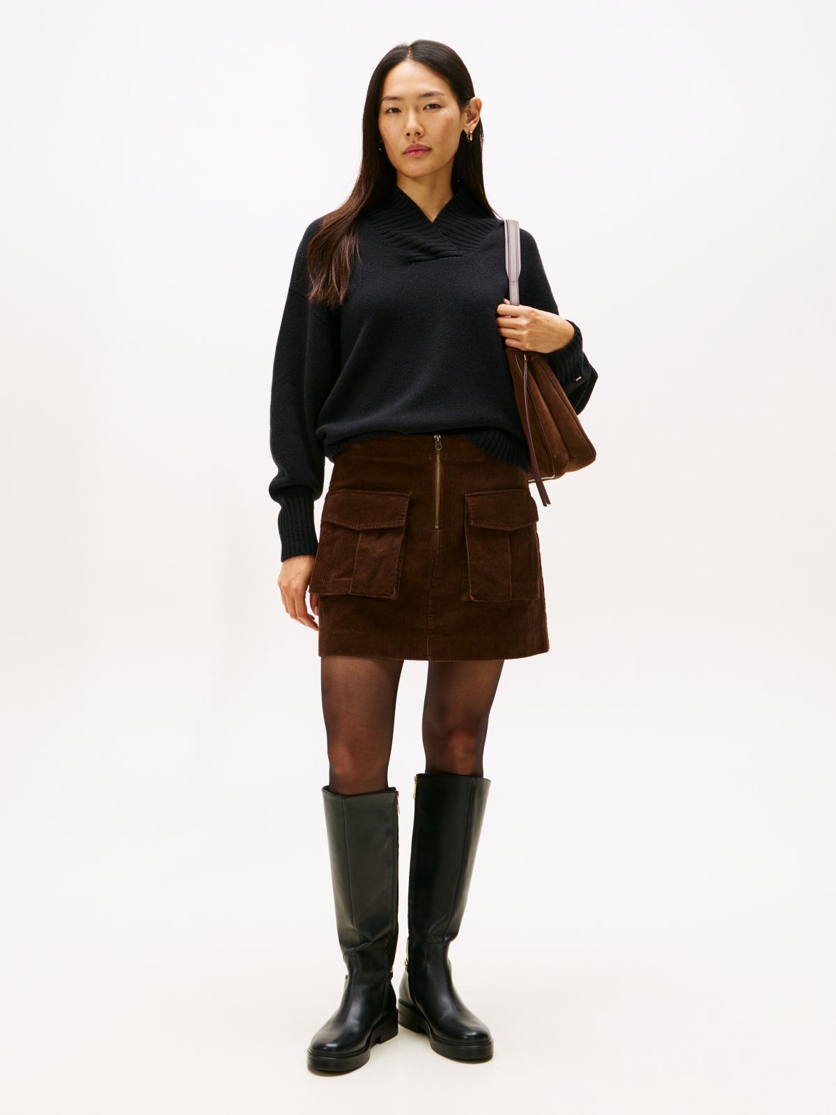 Cargo Pocket Corduroy Mini Skirt — Brown