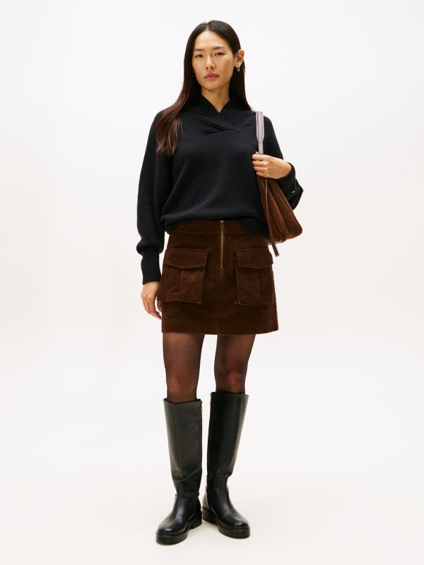 Cargo Pocket Corduroy Mini Skirt — Brown