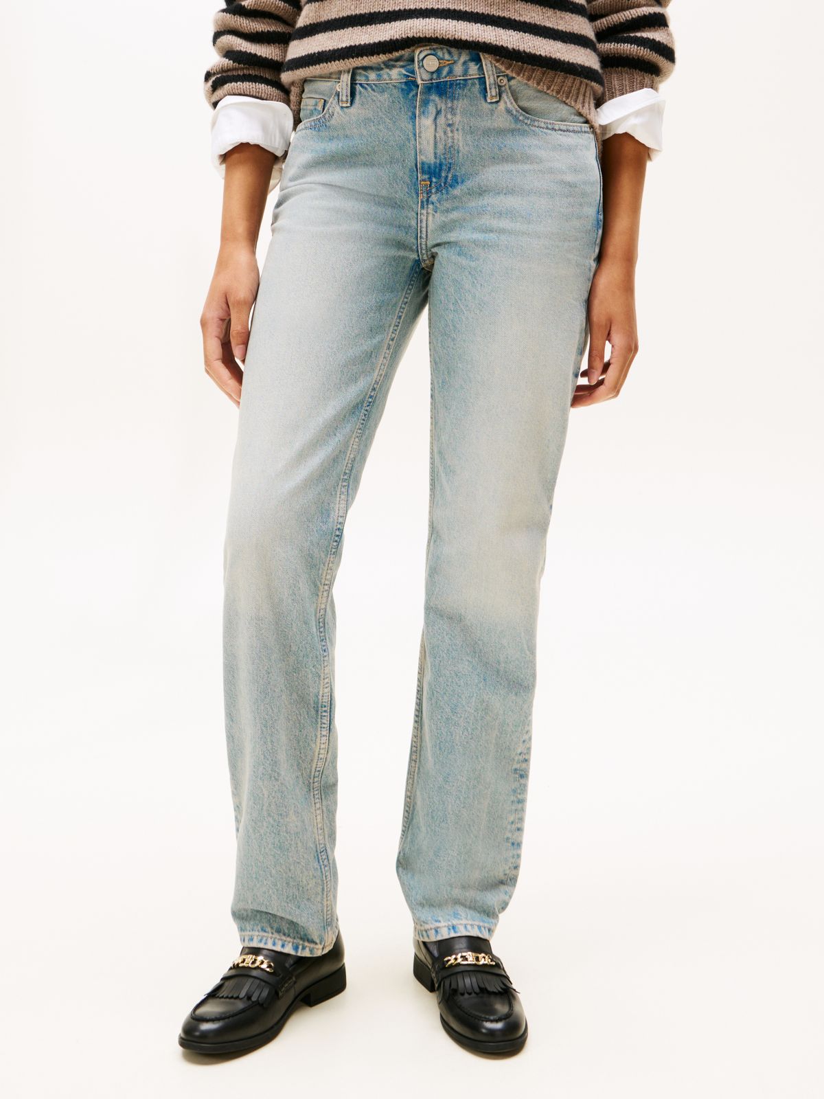 Faded High Rise Straight Leg Jeans — Blue