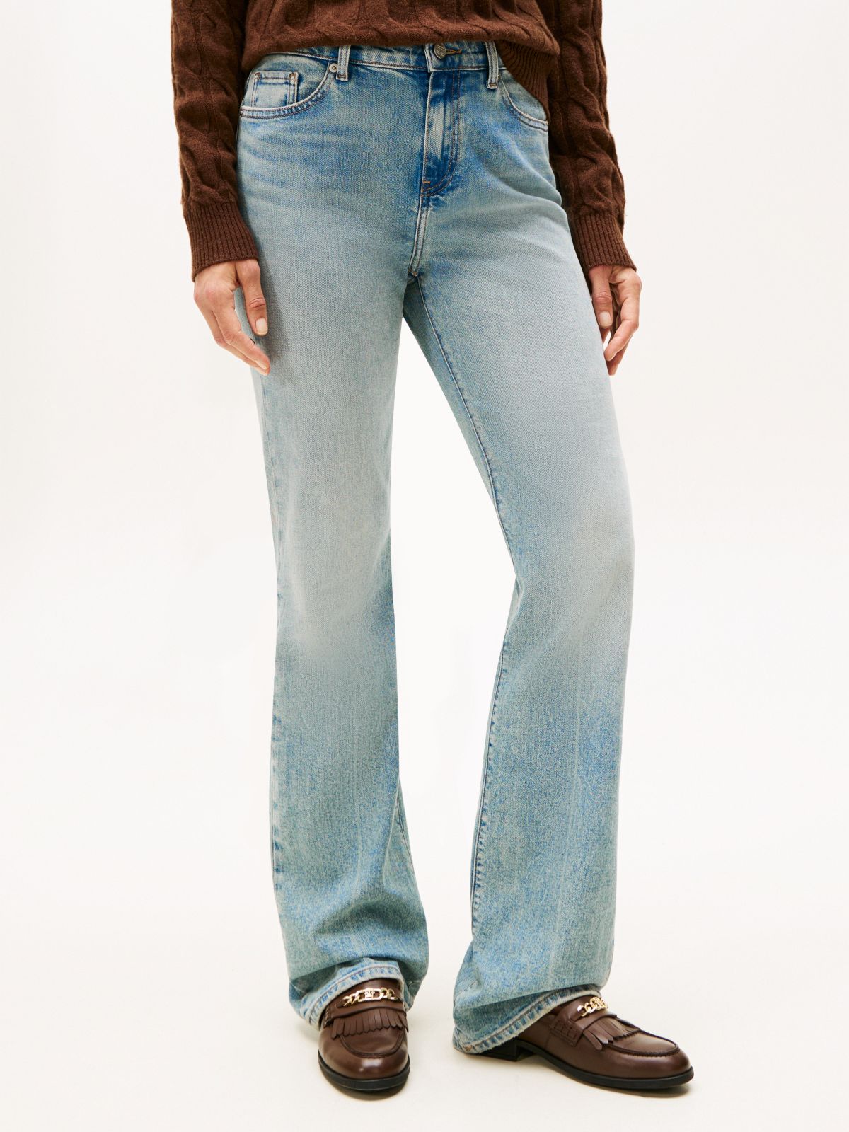 Faded Mid Rise Bootcut Jeans — Blue