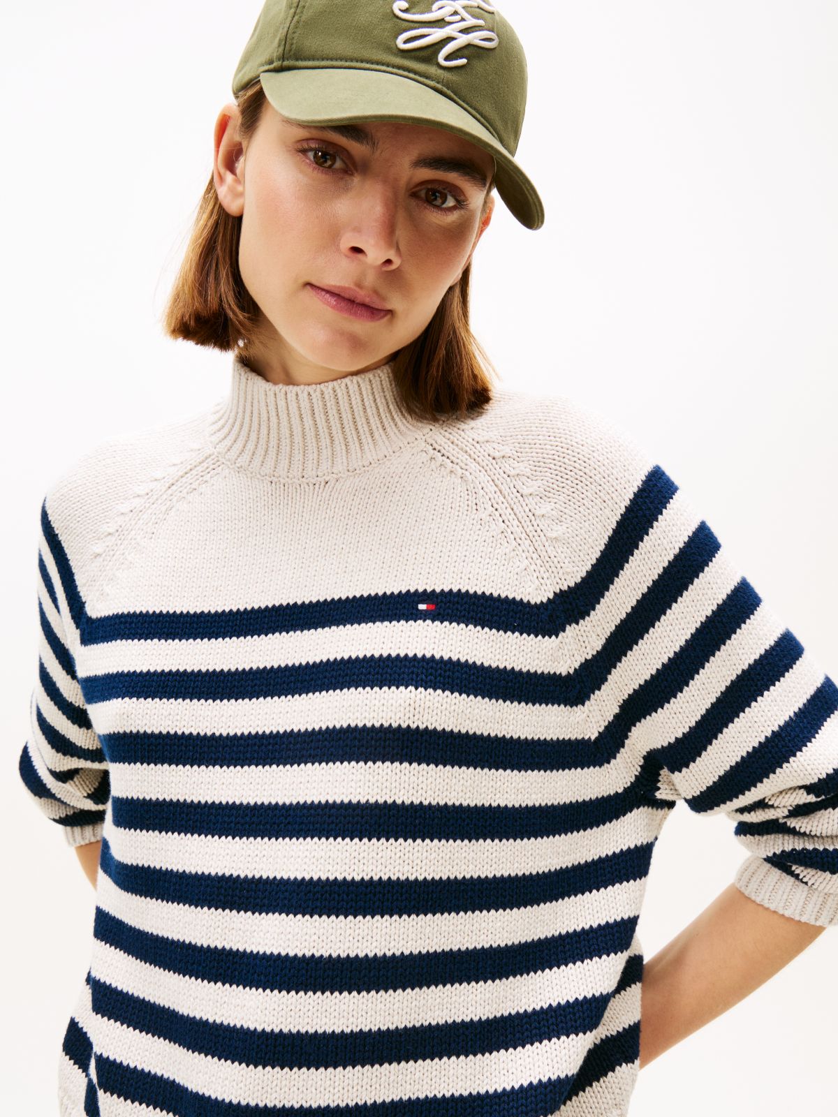 Stripe Mock Neck Relaxed Jumper — Multi