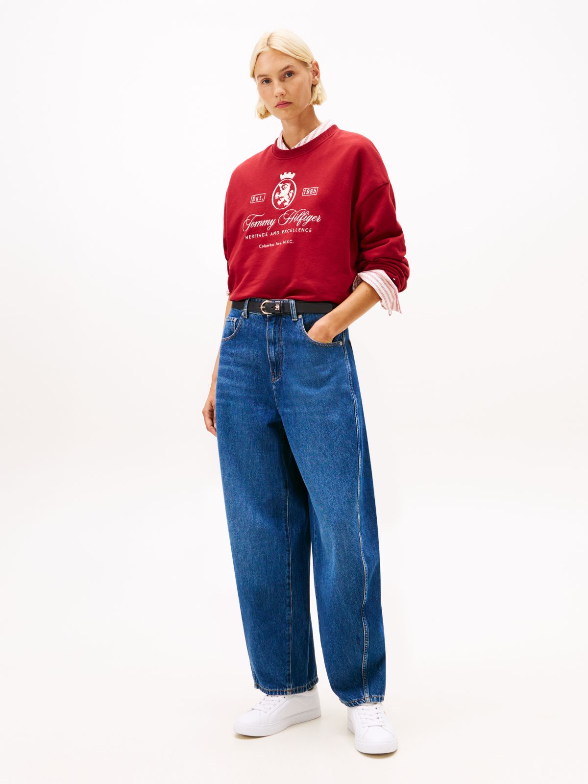 High Rise Balloon Leg Loose Jeans — Blue