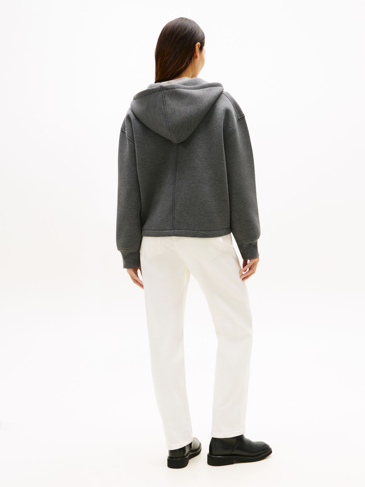 Logo Embroidery Zip-Thru Hoody — Grey