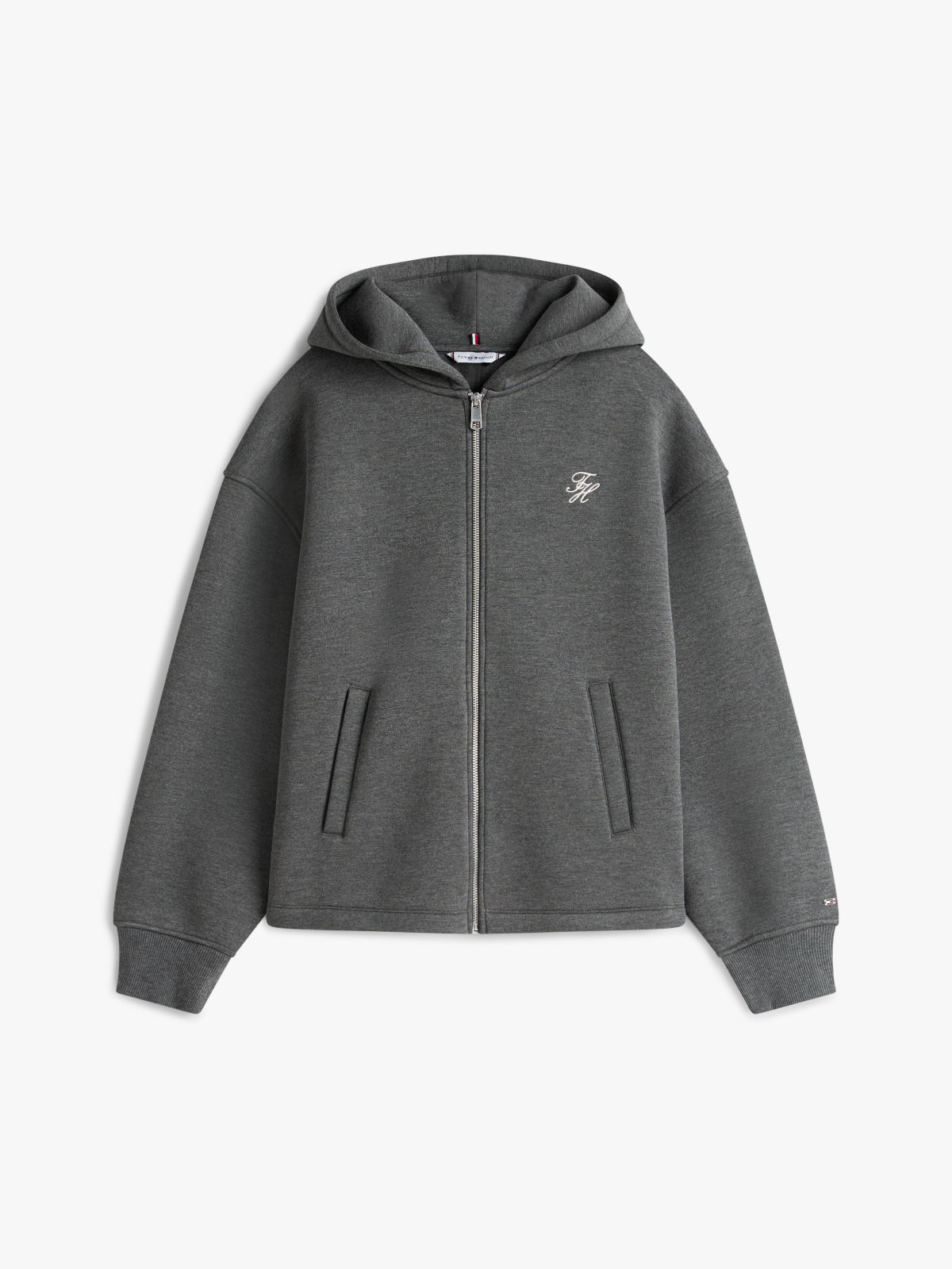 Logo Embroidery Zip-Thru Hoody — Grey