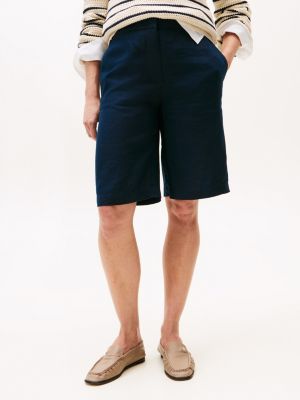 blue tailored fit shorts aus leinenmix für damen - tommy hilfiger