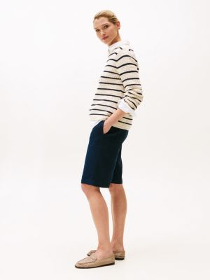 shorts formali in misto lino blu da donne tommy hilfiger