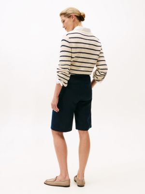 shorts formali in misto lino blu da donne tommy hilfiger