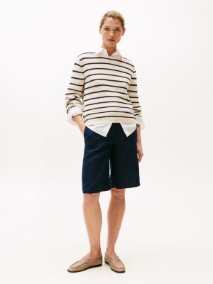 shorts formali in misto lino blue da donne tommy hilfiger