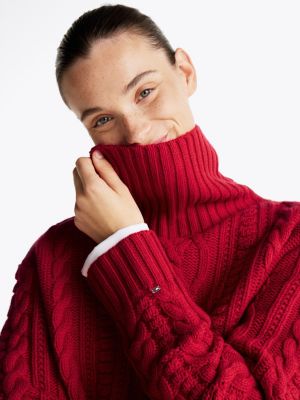 red wool oversized roll neck jumper for women tommy hilfiger