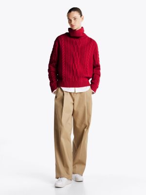 red wool oversized roll neck jumper for women tommy hilfiger