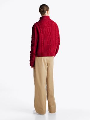 rot oversized fit rollkragenpullover aus wolle für damen - tommy hilfiger