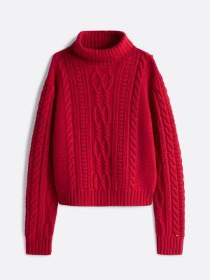 rot oversized fit rollkragenpullover aus wolle für damen - tommy hilfiger