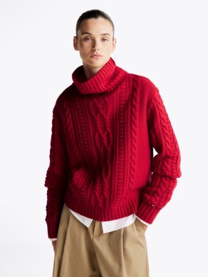 red wool oversized roll neck jumper for women tommy hilfiger